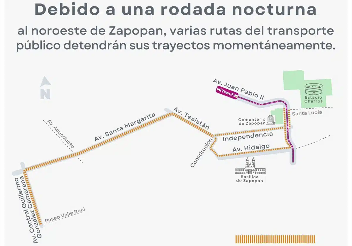 RODADA NOCTURNA EN ZAPOPAN AFECTARÁ RUTAS DE TRANSPORTE PÚBLICO TEMPORALMENTE